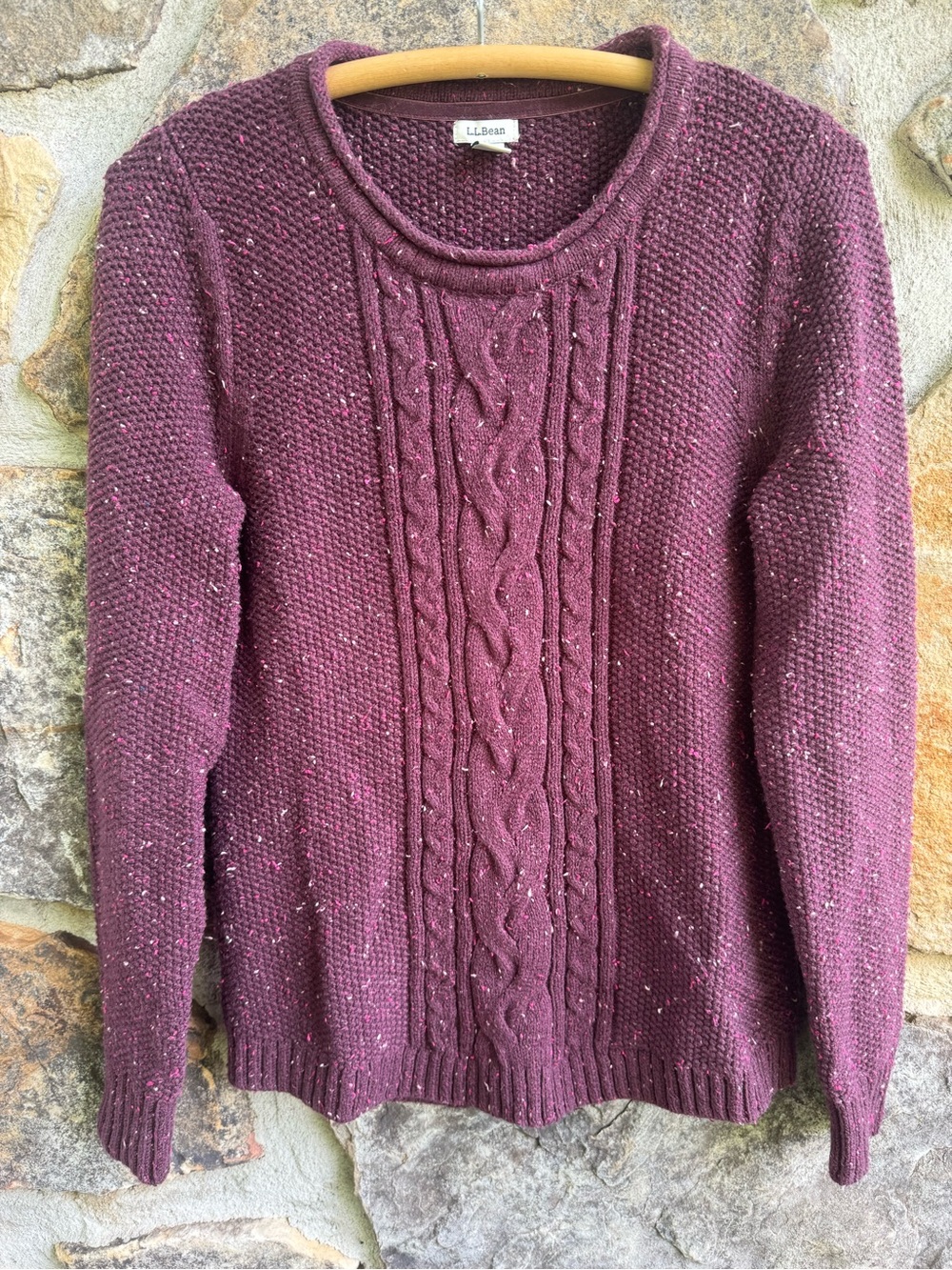 L.L. Bean Plum Cable Knit Rollneck Crewneck Sweater Donegal Small Cozy Fall